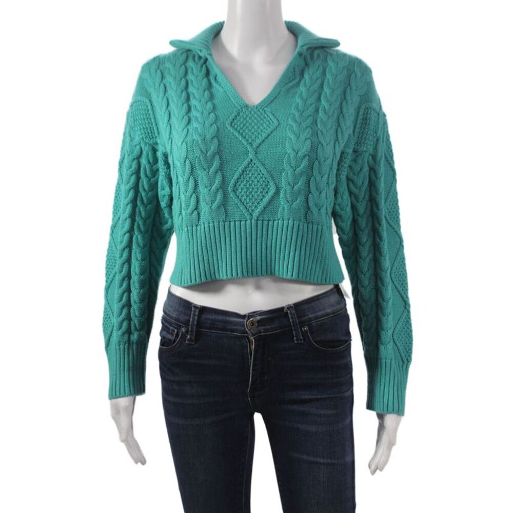 Sablyn Women Sweater Blue Cotton V Neck Long Sleeve Solid Size XS